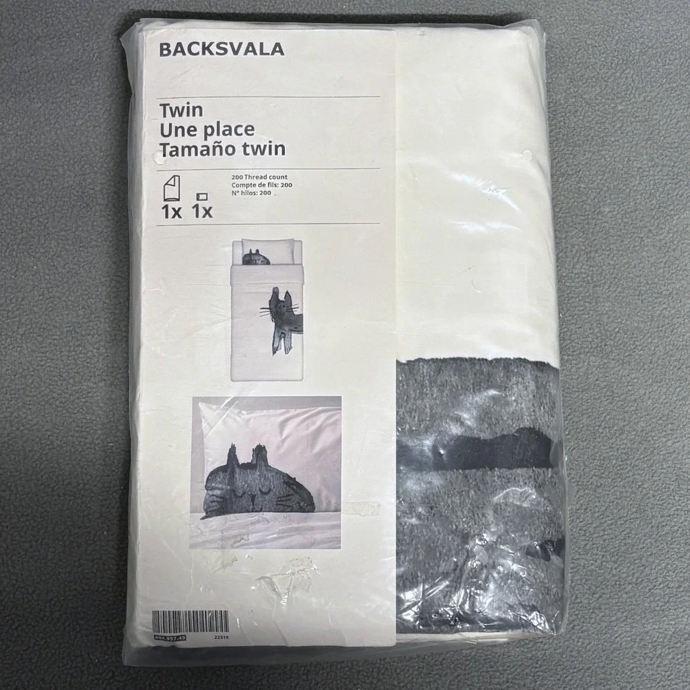Rare IKEA BACKSVALA Cat Twin Duvet Cover Set 100% Cotton